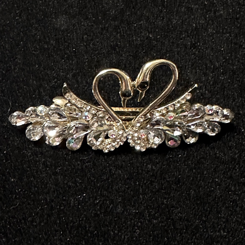 Swan Rhinestone hair barrette- clear rhinestones
